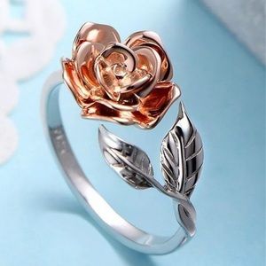 🌸 Bronze 3D Floral 925 Leaf Engraved Silver Ring